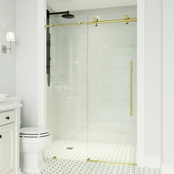 Vigo Vg6021cl5676 Elan E-Class 76" High X 56" Wide Sliding Frameless Shower Door - Gold