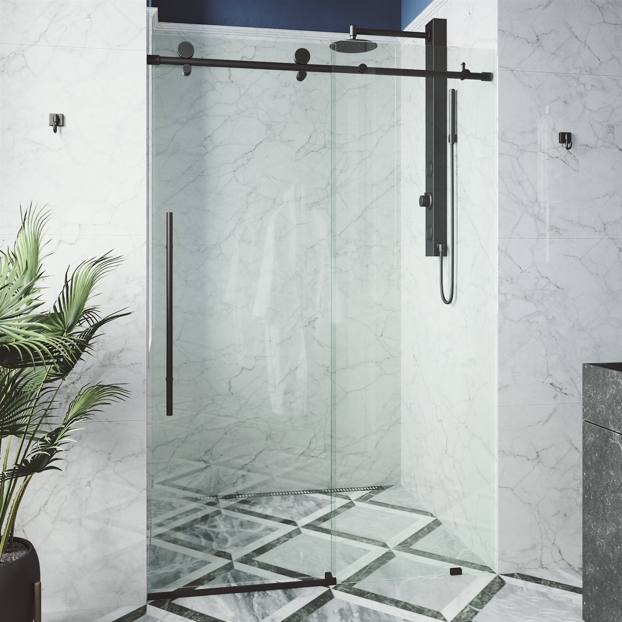 Elan E-Class 60" Matte Black Frameless Sliding Shower Door