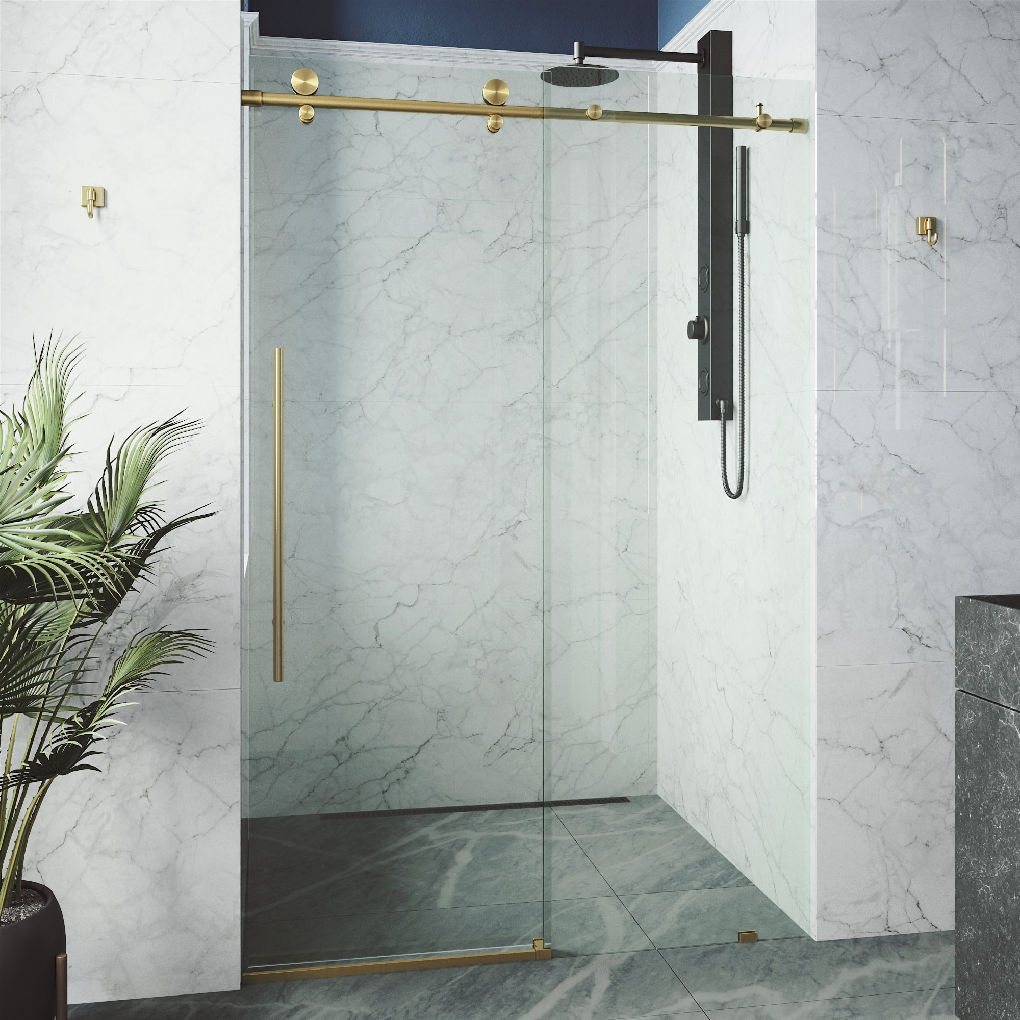 Elan E-Class 56-60" Frameless Sliding Shower Door in Matte Brushed Gold