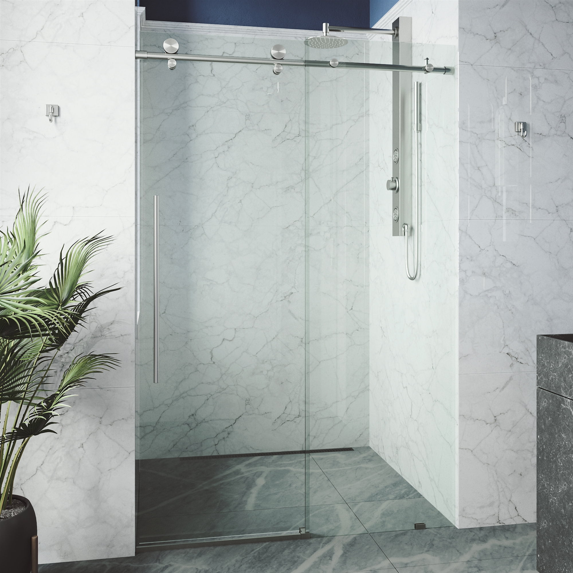 Elan Frameless Sliding Shower Door with Clear Glass and Stainless Steel