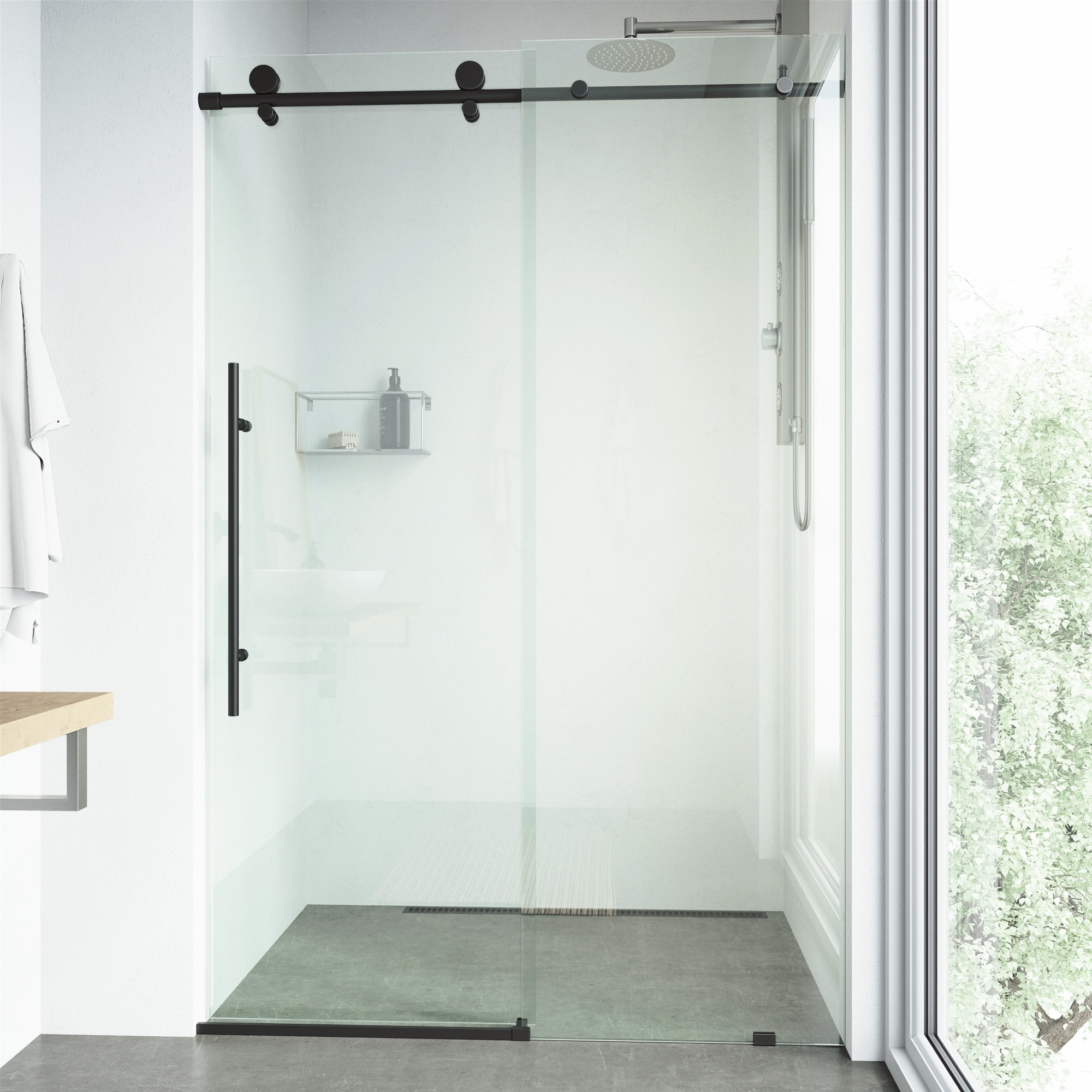 Elan E-Class 64" Matte Black Frameless Sliding Shower Door