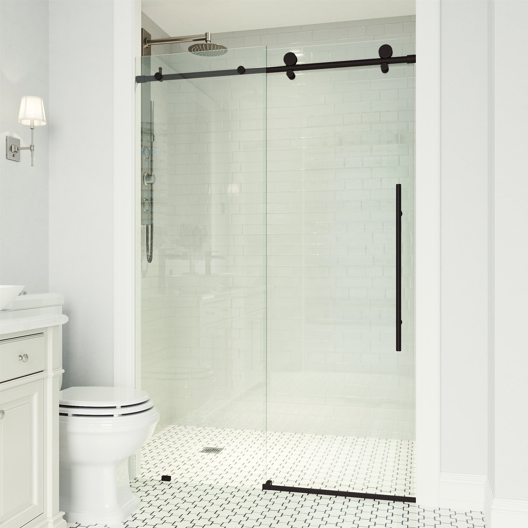 Elan E-Class 68" Wide Matte Black Frameless Sliding Shower Door with Clear Glass