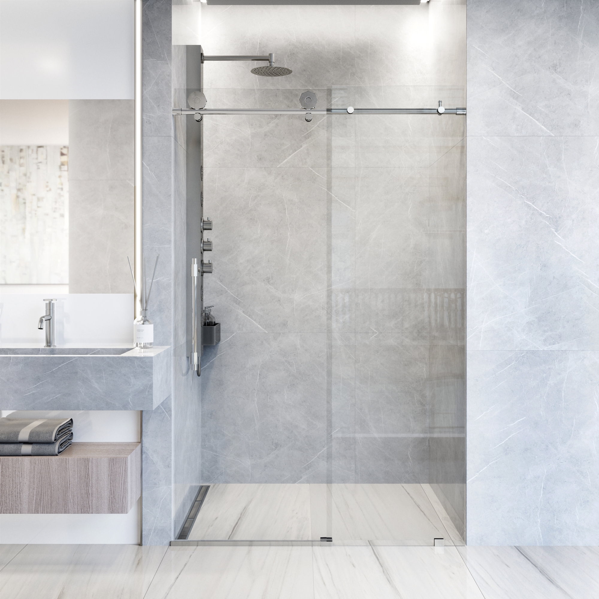 Elan Hart 56-60" Frameless Sliding Shower Door with Clear Tempered Glass