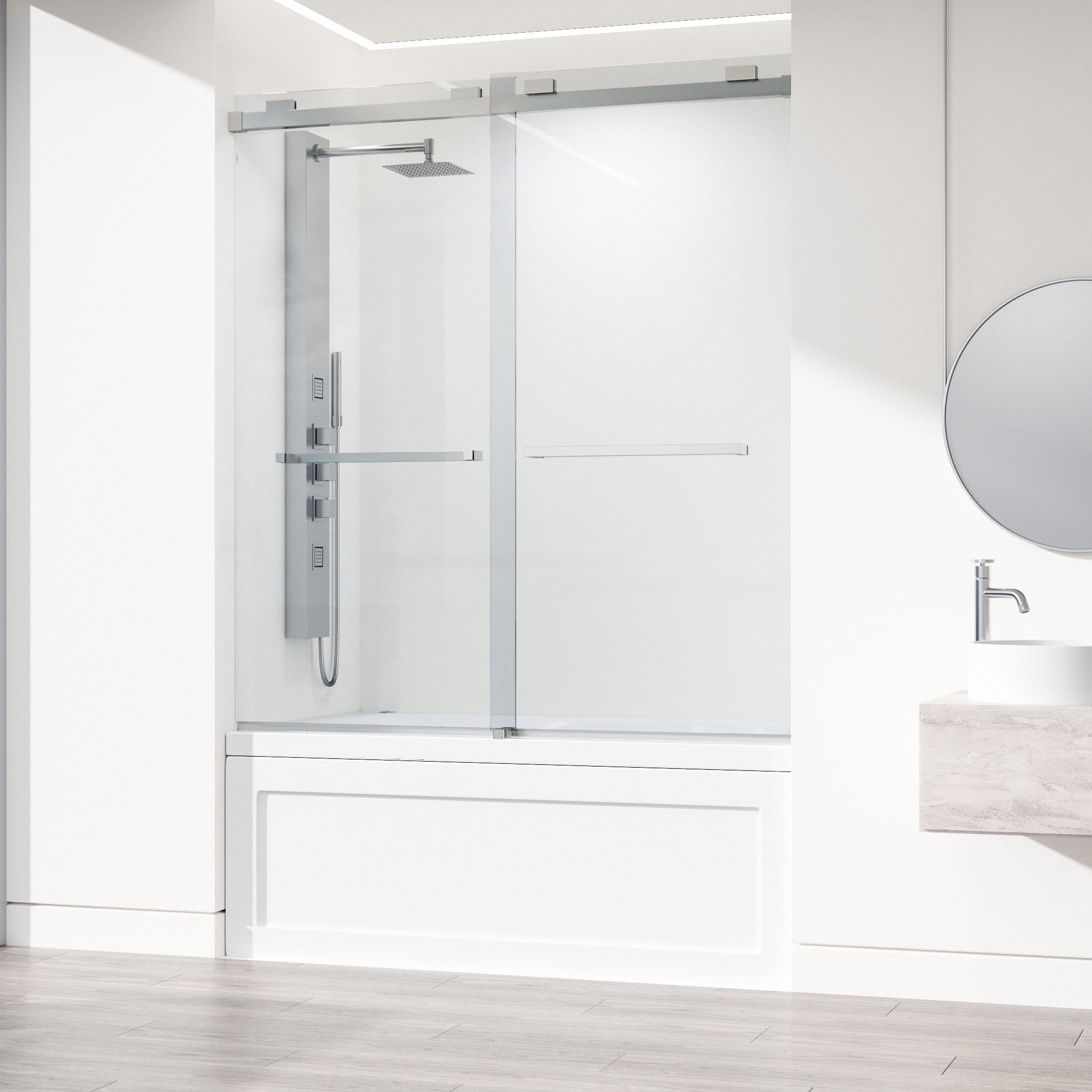 Houston 66" High x 60" Wide Frameless Sliding Tub Door in Stainless Steel