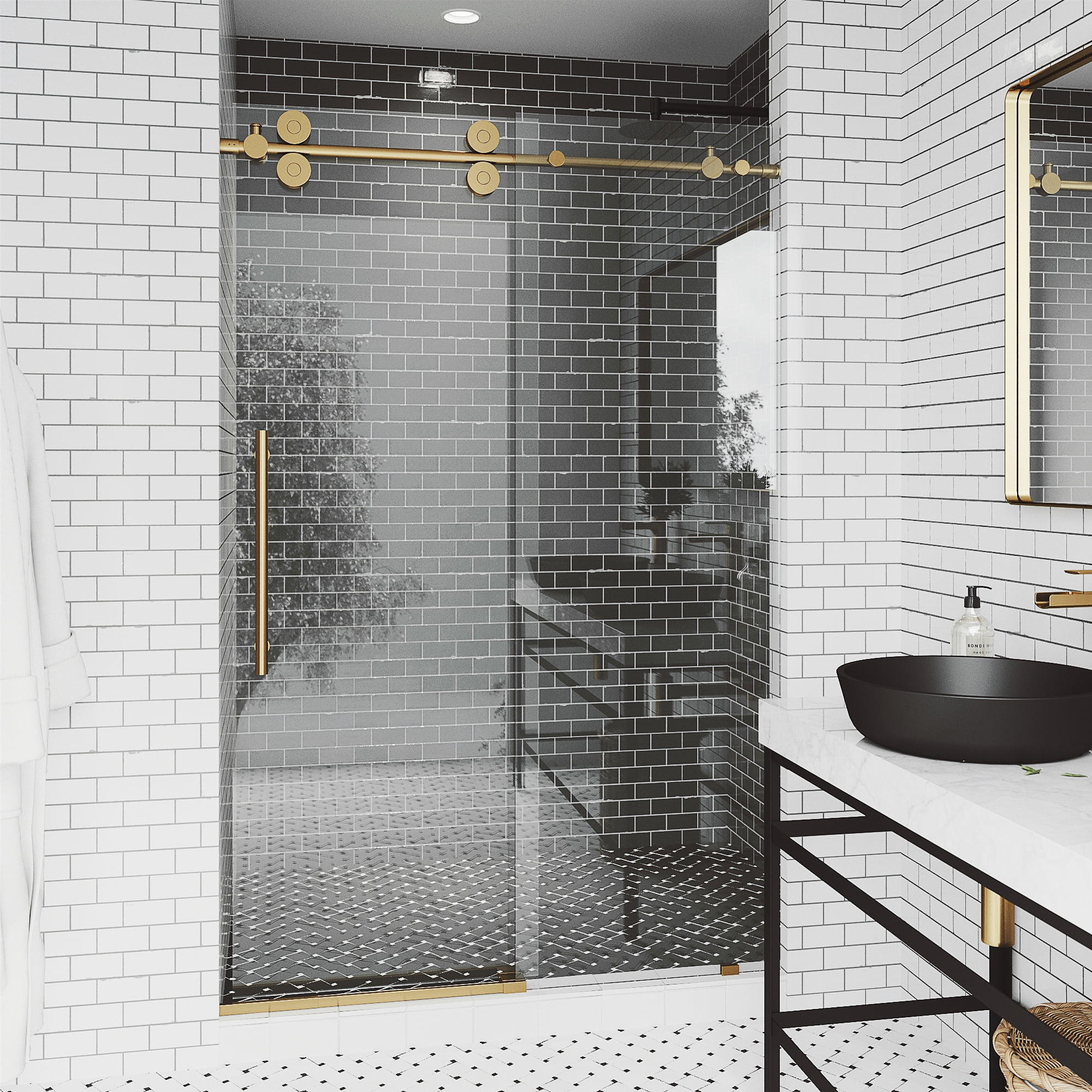 Elan 48-52" Matte Brushed Gold Frameless Sliding Shower Door with Clear Glass