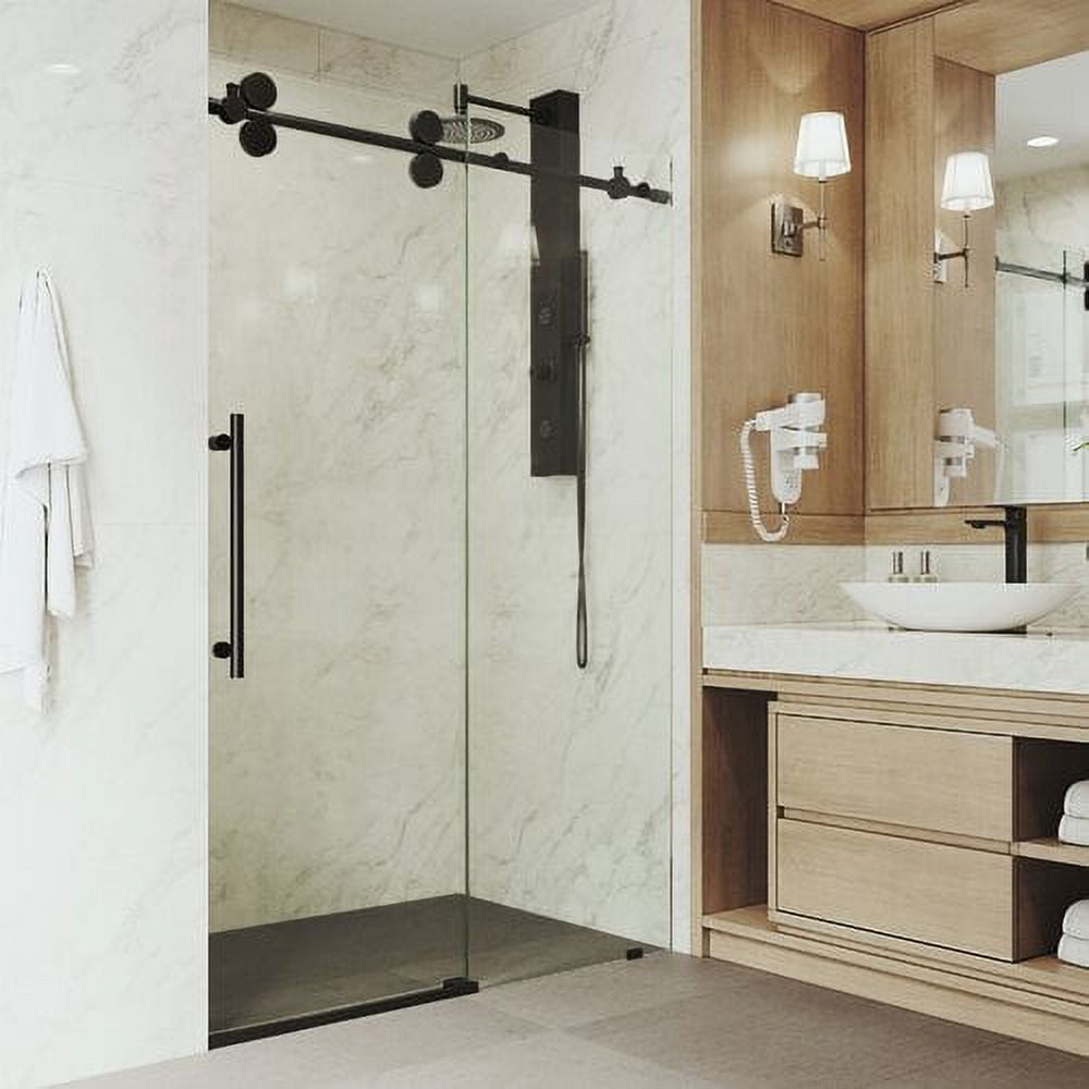 Matte Black Frameless Sliding Shower Door with Clear Glass