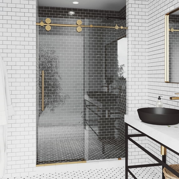 VIGO Elan 60 to 64 in. W x 74 in. H Sliding Frameless Shower Door in Matte Brushed Gold with 3/8 in. (10mm) Clear Glass