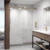 VIGO Elan 56 to 60 in. W x 76 in. H Frameless Sliding Shower Door with VMotion in Matte Brushed Gold with Clear Glass