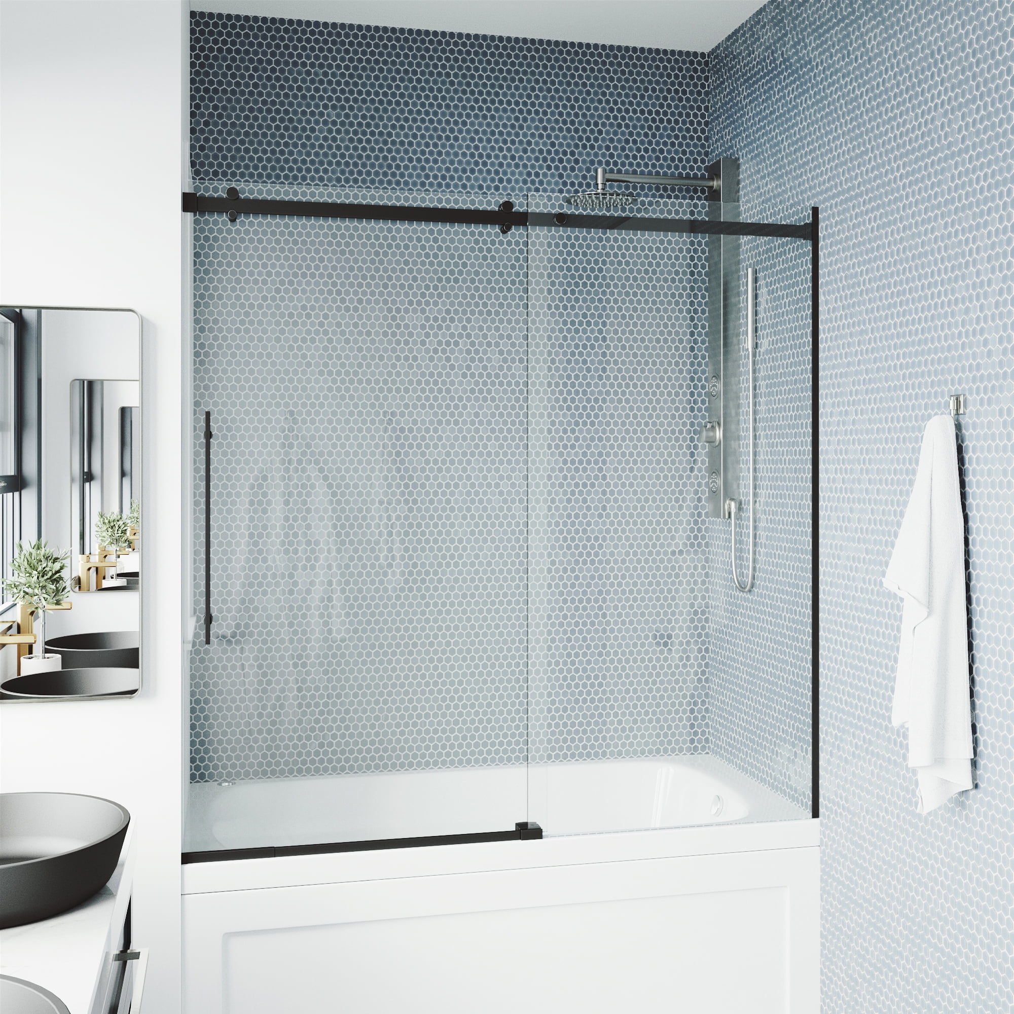 Luca 60" Matte Black Frameless Sliding Tub Door with Clear Glass
