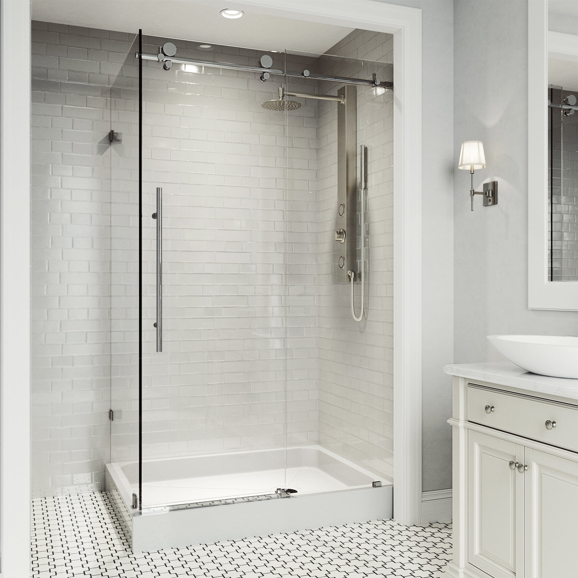 Elan E-Class 36'' D x 48'' W x 82'' H Frameless Chrome Shower Enclosure with Clear Glass