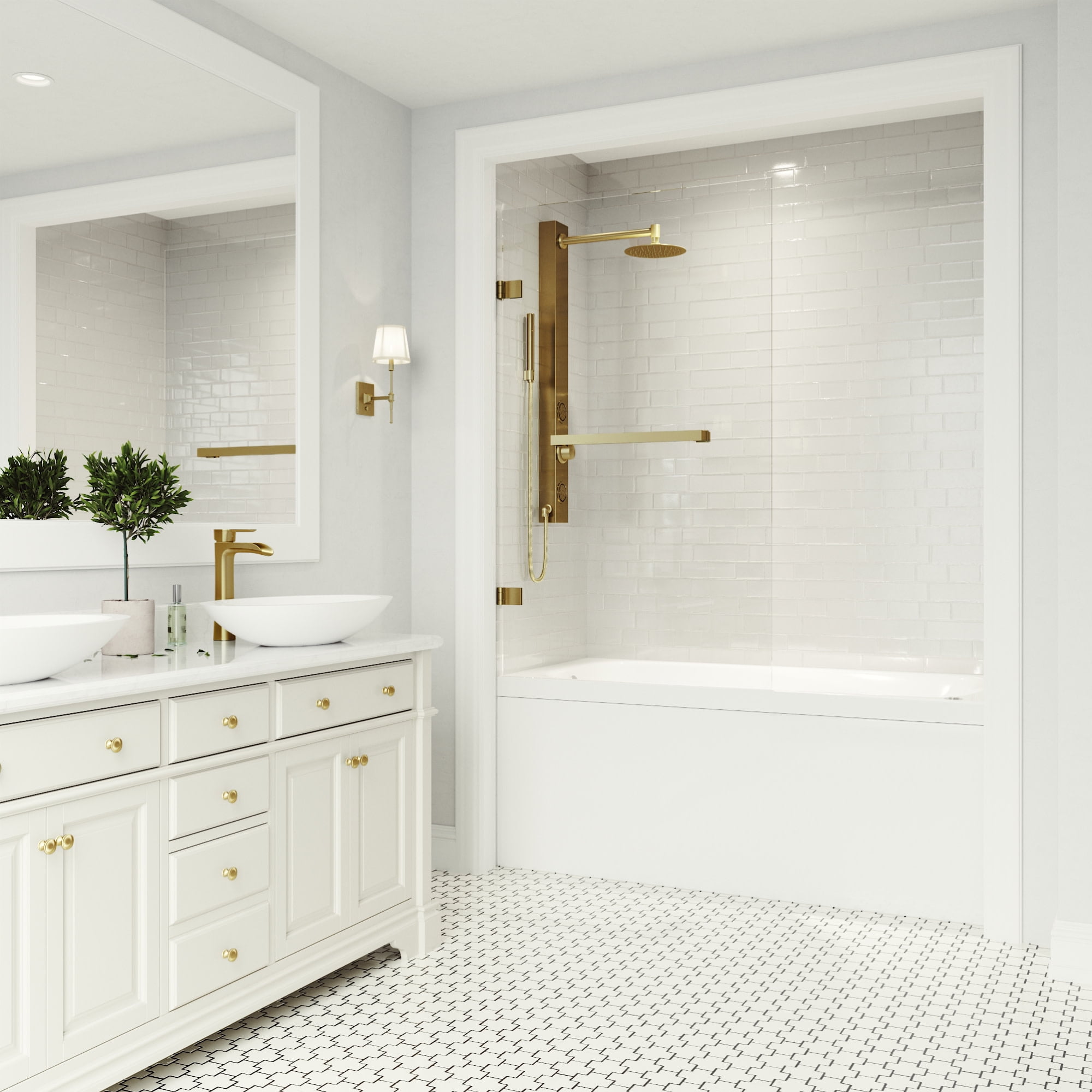 Matte Gold Frameless Hinged Tub Door with Clear Glass