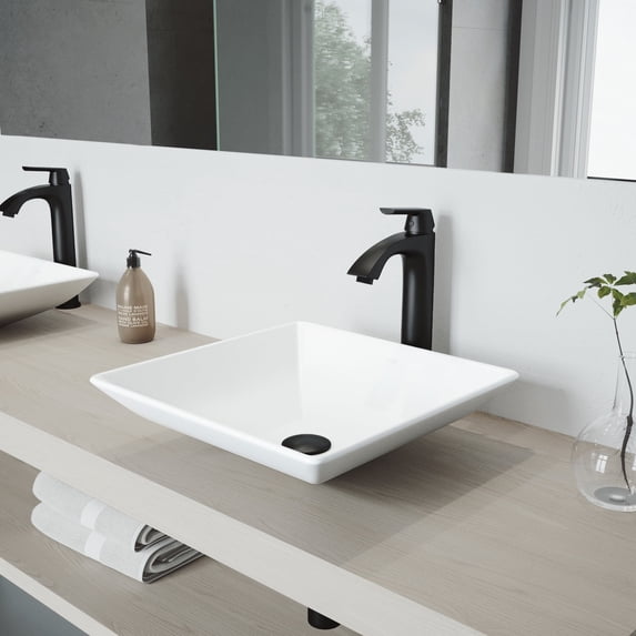 Vigo Vgt1148 Hibiscus 16" Square Stone Composite Vessel Bathroom Sink - Black