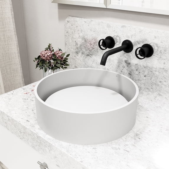 Vigo Vgt2065 Anvil 16" Circular Stone Composite Vessel Bathroom Sink - Black