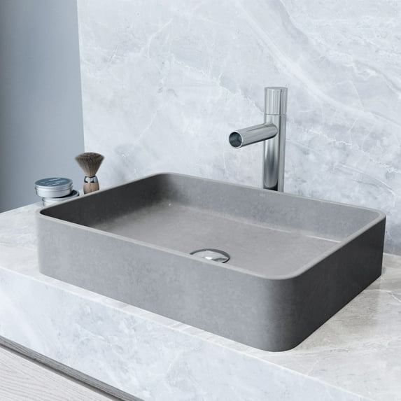 Vigo Vgt2080 Ashford 14" Concrete Vessel Bathroom Sink - Chrome