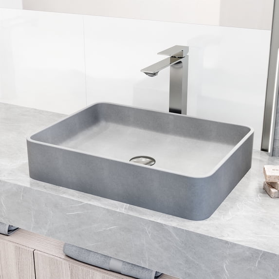 Vigo Vgt2085 Tarragona Gothic 19" Rectangular Concrete Vessel Bathroom Sink - Nickel