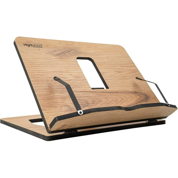 Vigo Wood Book Stand – Adjustable Wooden Reading Holder and Cookbook Stand for Kitchen or Bed – Oak