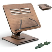 Vigo Wood Book Stand for Reading 360  Adjustable, Wooden Laptop Stand, Cookbooks Holder, Music Scores, Featuring Multi-Height Angles and Foldable Design with Page Clips