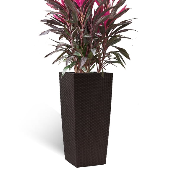 Vigo huseeo 1-Pack 30” Tall Planter, Self-Watering Pots for Indoor/Outdoor Planters with Drain Holes, Water Level Monitor, Inner Bucket, Brown Rattan Square
