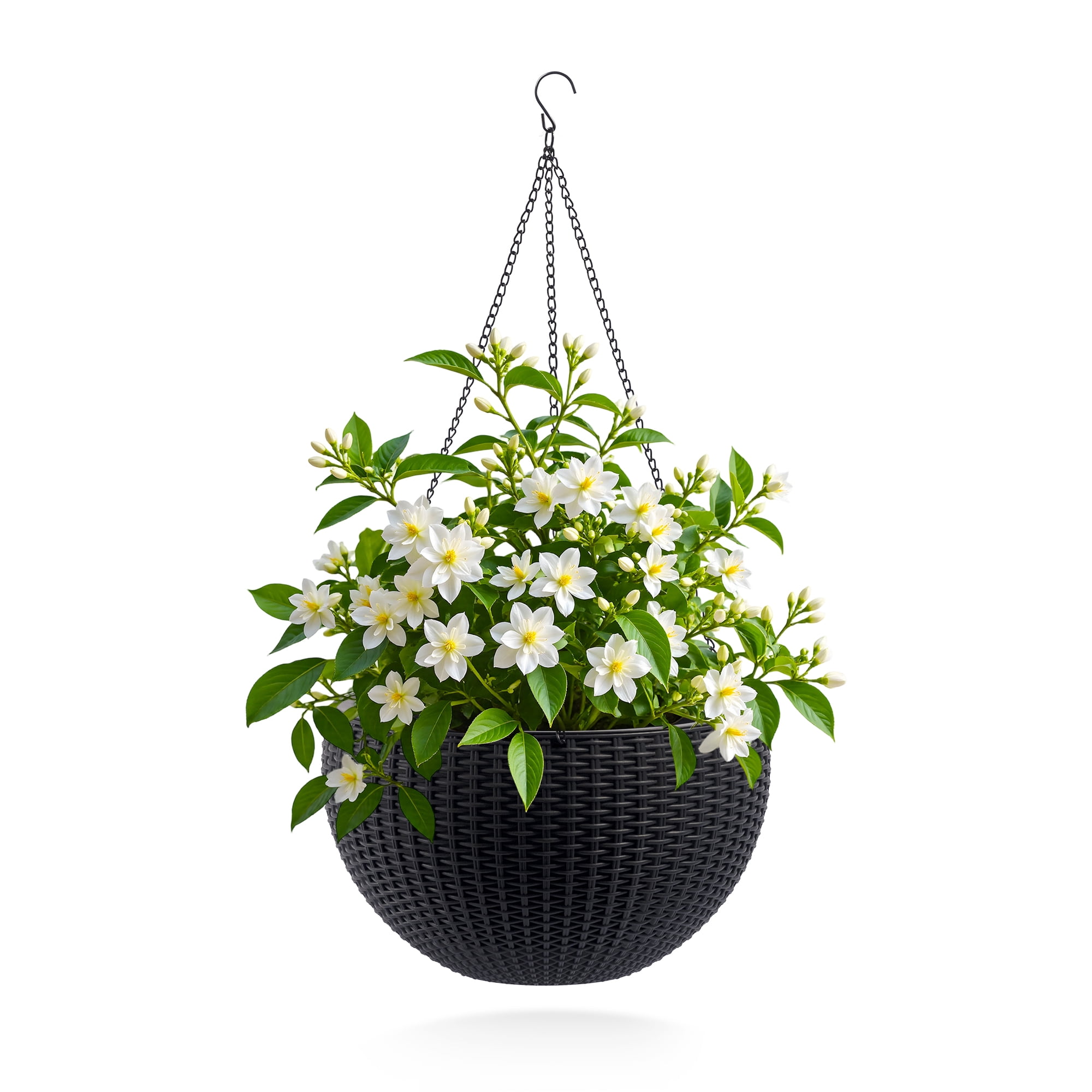 Vigo huseeo 2 Pack Large Self-watering Hanging Planters for Indoor & Outdoor Plants , Resin Rattan Pot for Home, Office and Garden, Black