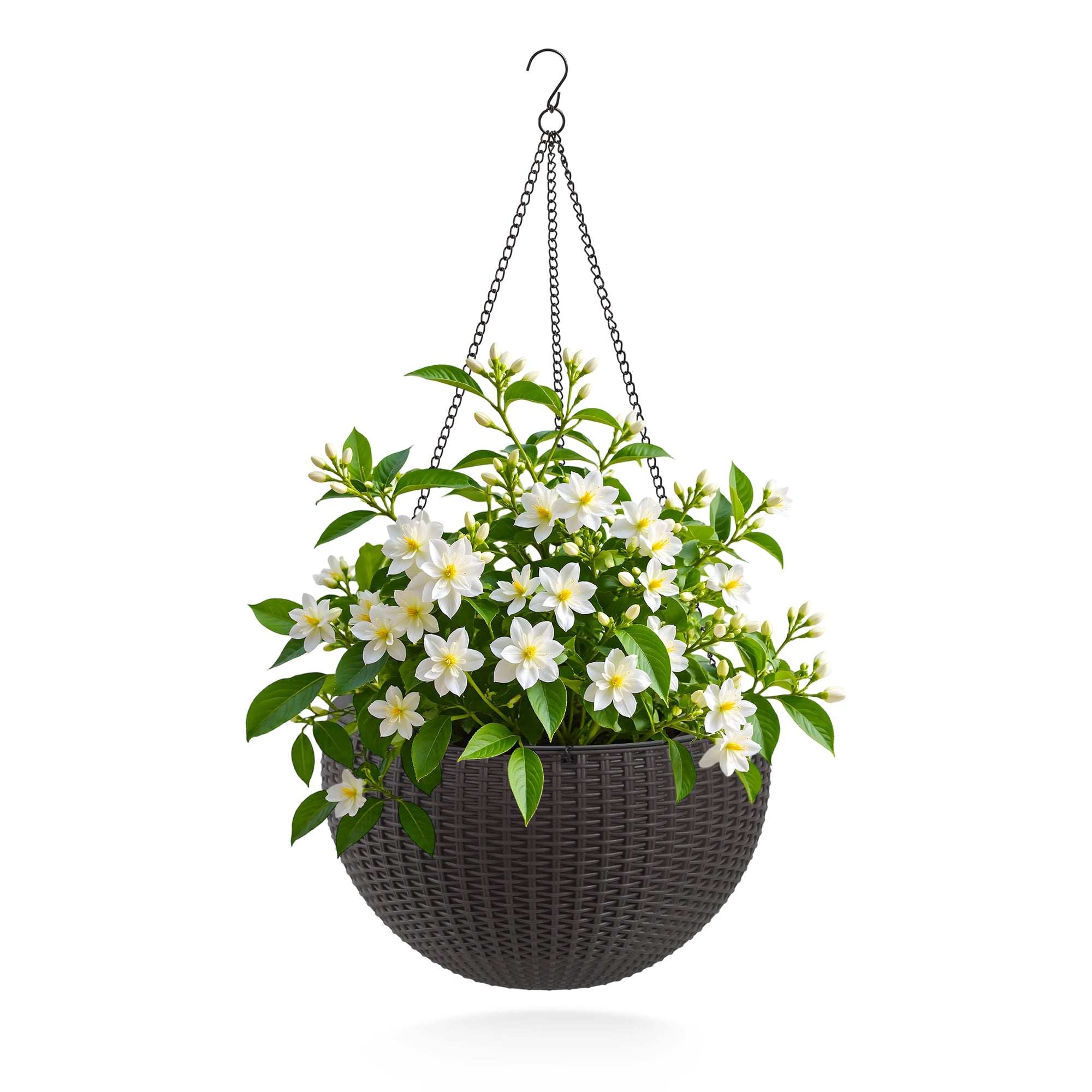 Vigo huseeo 2 Pack Large Self-watering Hanging Planters for Indoor & Outdoor Plants , Resin Rattan Pot for Home, Office and Garden, Brown