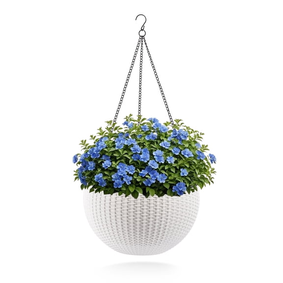 Easmvetaln 2 Pack Large Self-watering Hanging Planters for Indoor & Outdoor Plants , Resin Rattan Pot for Home, Office and Garden, White