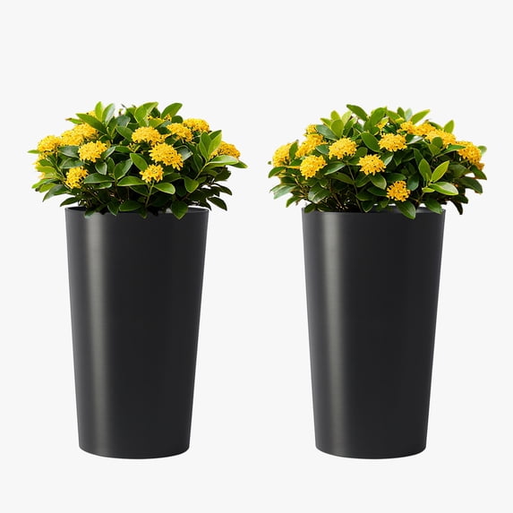 Vigo huseeo 2 Sets of Tall 21.7-Inch Tall Planters, Modern Indoor & Outdoor Large Round Gradient Matte Tree Pots for Porch , Garden, Black