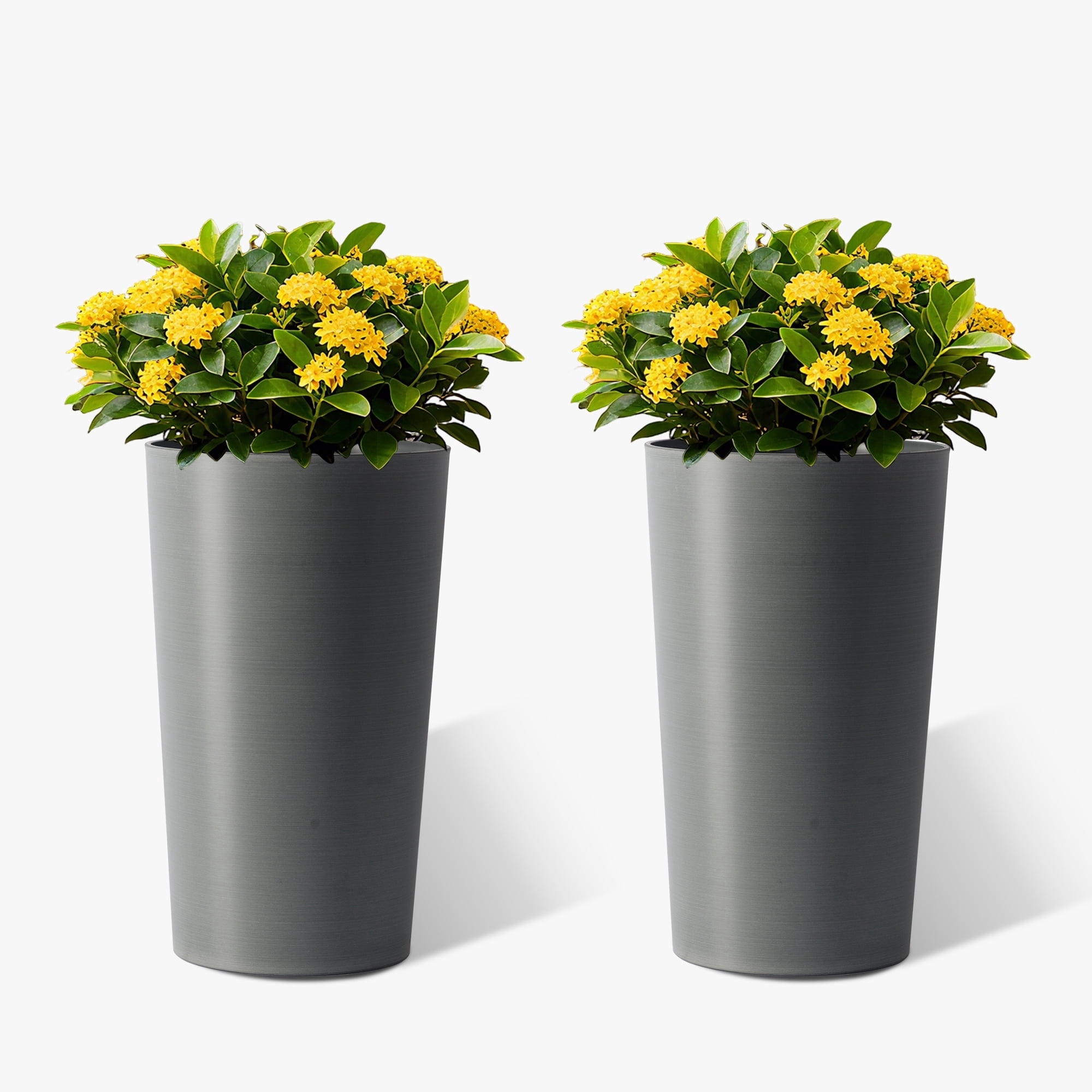 Vigo huseeo 2 Sets of Tall 21.7-Inch Tall Planters, Modern Indoor & Outdoor Large Round Gradient Matte Tree Pots for Porch , Garden, Grey