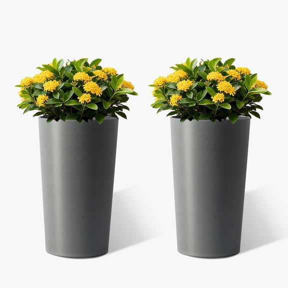Vigo huseeo 2 Sets of Tall 21.7-Inch Tall Planters, Modern Indoor & Outdoor Large Round Gradient Matte Tree Pots for Porch , Garden, Grey