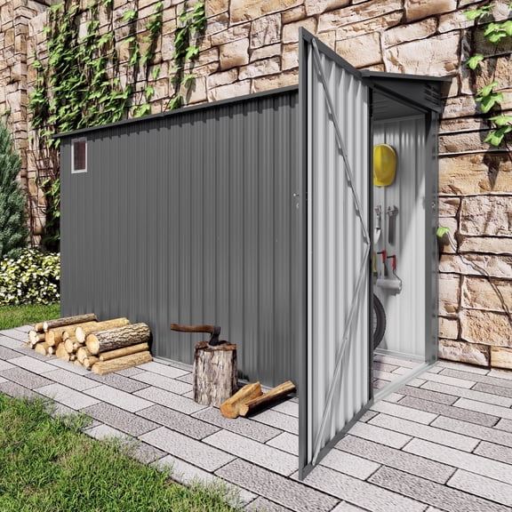Vigo huseeo 4x9FT Metal Lean To Shed with Window & Lockable Door, Outdoor Storage Shed for Backyard Garden (Gray)