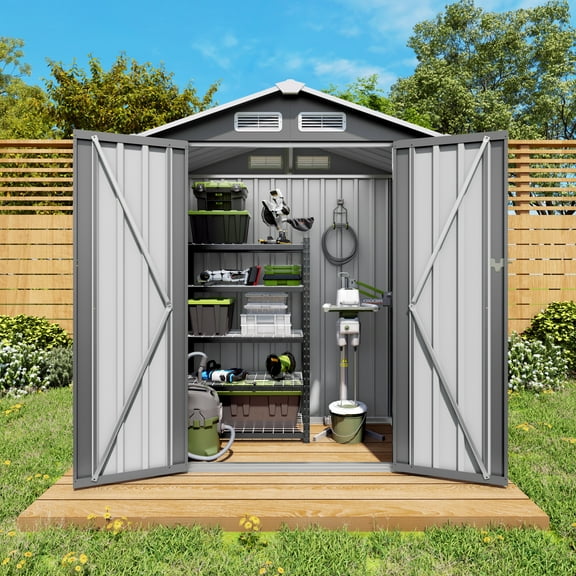 Vigo huseeo 5x3x6FT Metal Sheds & Outdoor Storage, Tool Shed for Patio Backyard Garden (Gray)