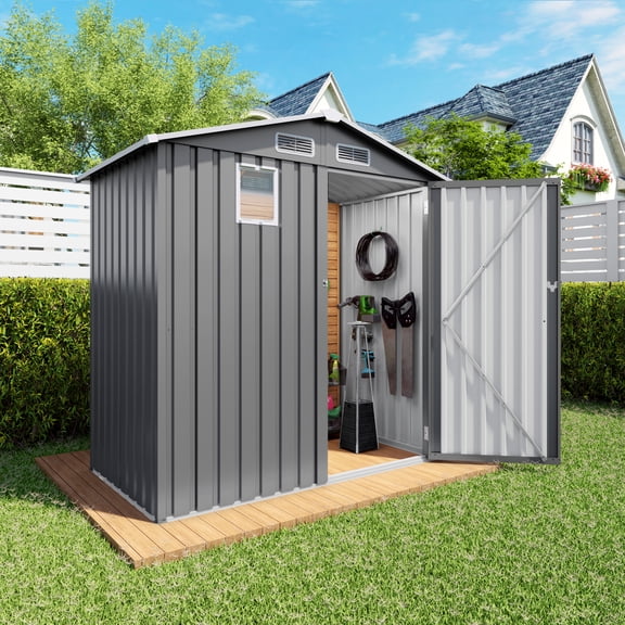 Vigo huseeo 6x3.6FT Outdoor Storage Shed with Window, Metal Tool Shed for Backyard, Garden (Gray)