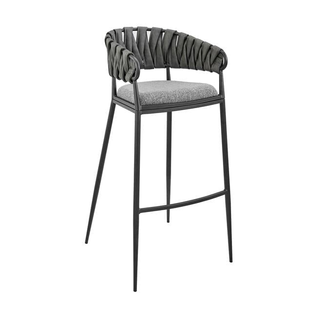 Vigona Gray Faux Leather and Metal Bar Stool