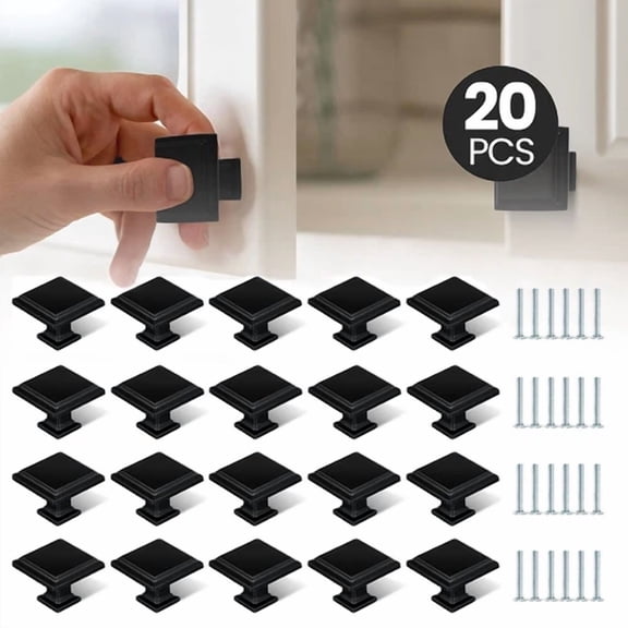 Vigor - 20Pcs Kitchen Cabinet Square Knobs Cupboard Hardware Drawer Handles Matte Black