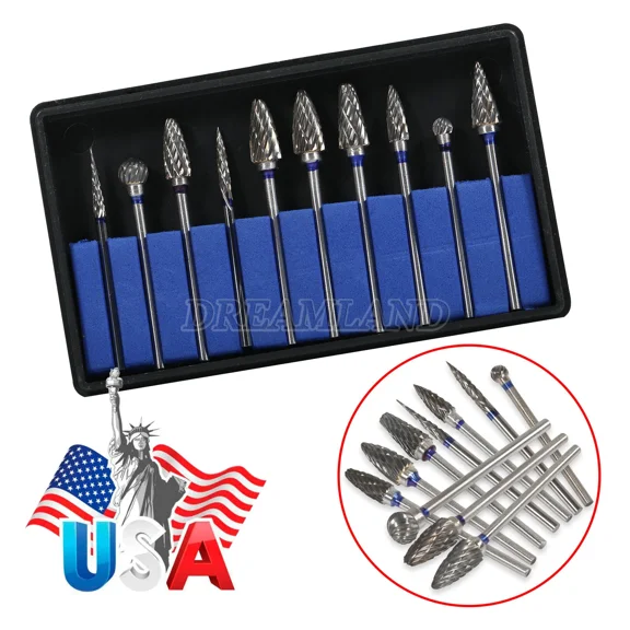 Vigor - Assorted Dental Lab Polishing Drills 10 Pcs Tungsten Steel Carbide Burs 2.35Mm