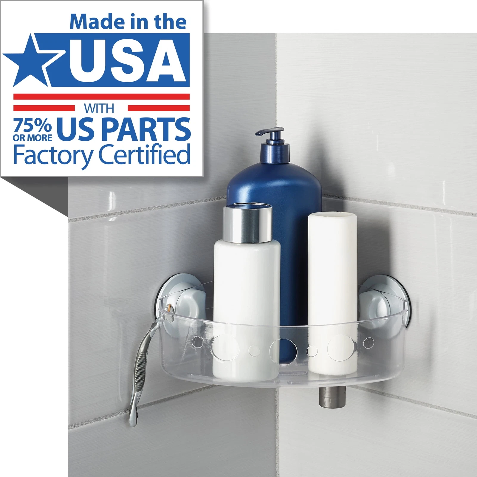 Vigor - Plastic Corner Suction Bath Storage Basket, 1 Shelf,With Power ...