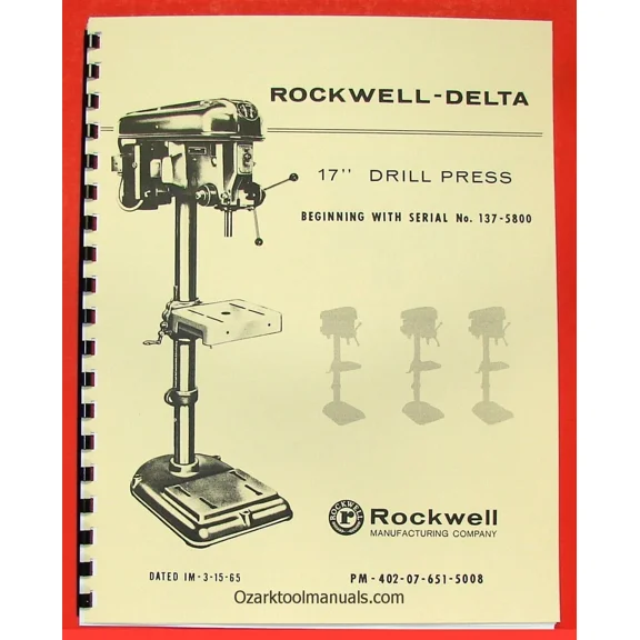 Vigor - Rockwell-Delta 17" Drill Press 60S Owner Operator'S & Parts Manual 0639