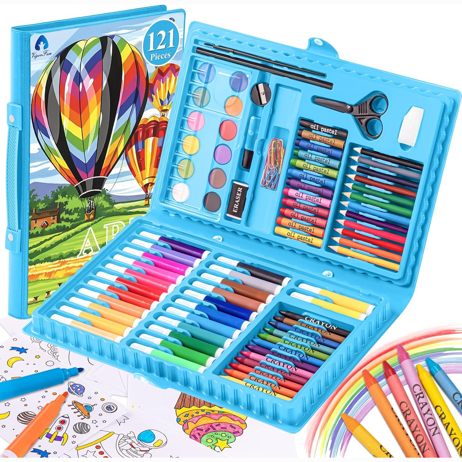 GirlZone Ultimate Art Set For Girls ages 5-8, 118 Piece Kids Coloring Set  with Pens, Pencils, Paints, Crayons and More! Great Ki