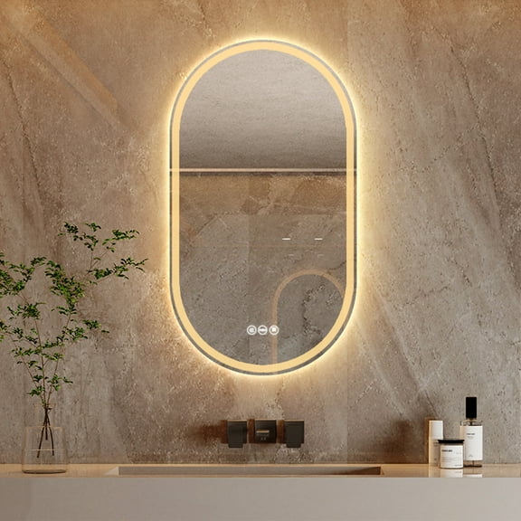 VigorPro Large LED bathroom mirror, frameless, push button switch, anti-fog, racing track design, 31.5''x 19.69"
