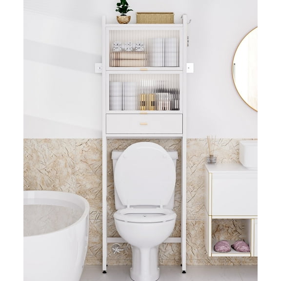 VigorPro Over the Toilet Freestanding Bamboo Storage Cabinet with Drawer & Flip Door