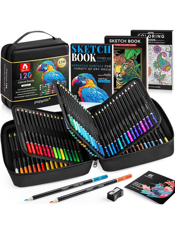 136-Pack Black Colored Pencils Set with Art Supplies(Black)
