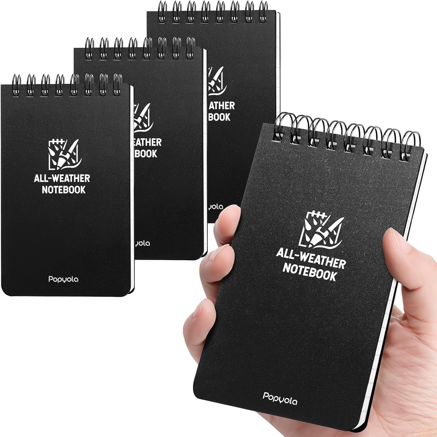 Vigorfun 4 Pack Waterproof Pocket Notebook with 100 Squared Pages for Outdoor Home Black