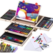 137 PCS Art Supplies, Wooden Art Set Crafts Kit with Drawing Easel, Colored Pencils, Watercolor Cakes, Creative Gift for Kids