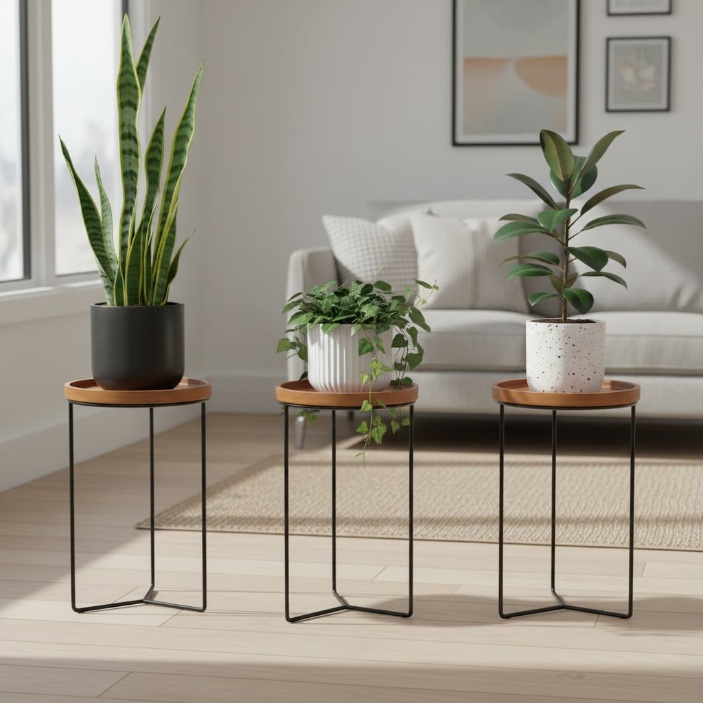 Vigoro Triangle Base Wood Top Plant Stand 19