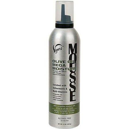 Vigorol Olive Oil Mega Moisture Hair Styling Mousse, Moisturizing, Pump, Chemically Treated, 12oz.