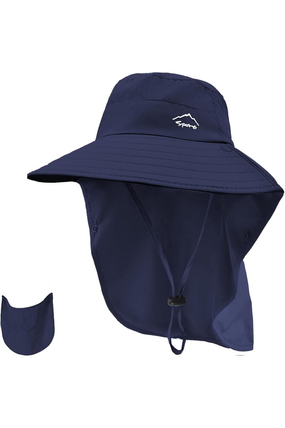 Sun Hat for Men Women with Neck Flap,Wide Brim UPF50+ Fishing Hat with Detachable Face Cover Outdoor Sun Protection Hat