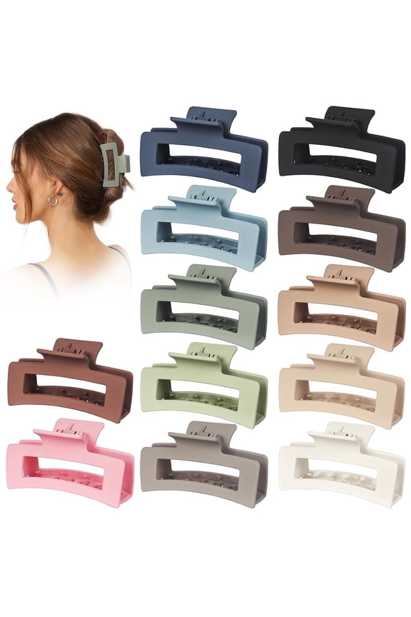 12 Pack 3.5" Medium Hair Claw Clips for Women Thick Thin Hair, Strong Hold Banana Clips