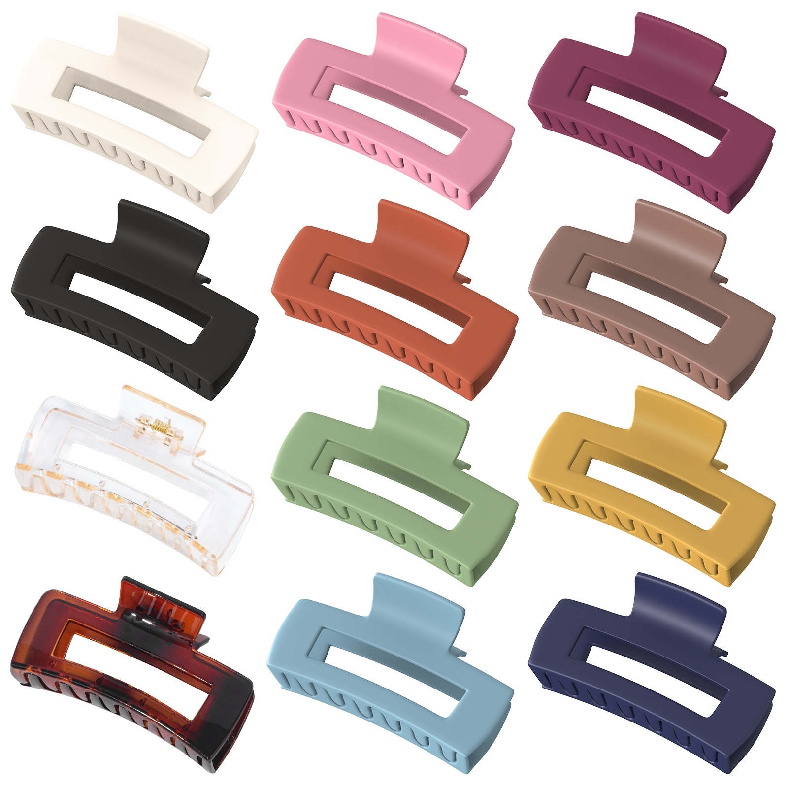 Vigorpace 12 Pack Large Hair Claw Clips for Women Thick Thin Hair, Rectangular Hair Clips for Styling Accessories, Strong Hold Matte Clip - image 1 of 7