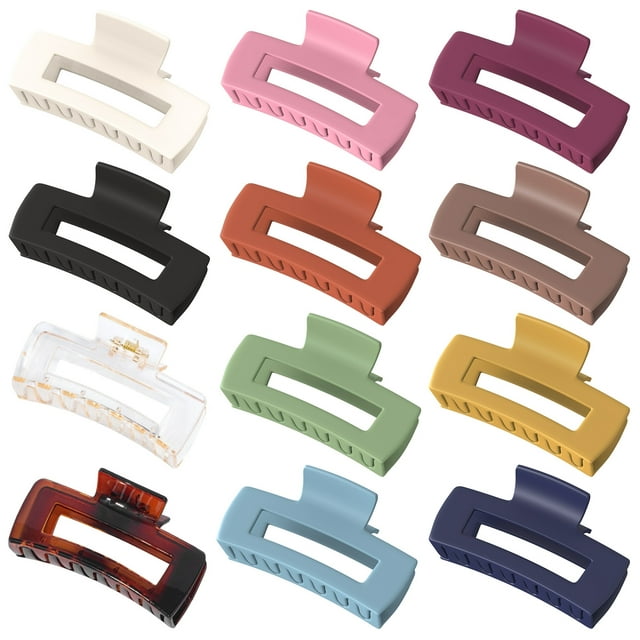 Vigorpace 12 Pack Large Hair Claw Clips for Women Thick Thin Hair, Rectangular Hair Clips for Styling Accessories, Strong Hold Matte Clip