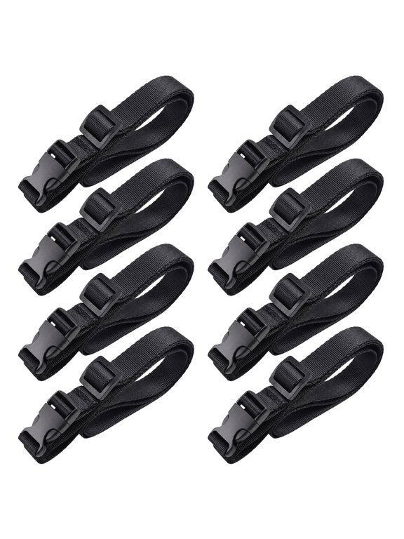 Adjustable Nylon Buckle Straps, Quick Release Plastic Buckles for Backpacking, Outdoor, Travel, 8 Pcs, Black, 0.75"*24"