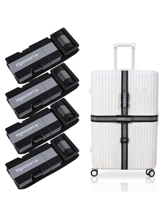 Luggage Straps Suitcase Belt TSA Approved with Adjustable Quick-Release Buckle,79 inch Nonslip Travel Straps for Luggage, 4-Pack (Black)